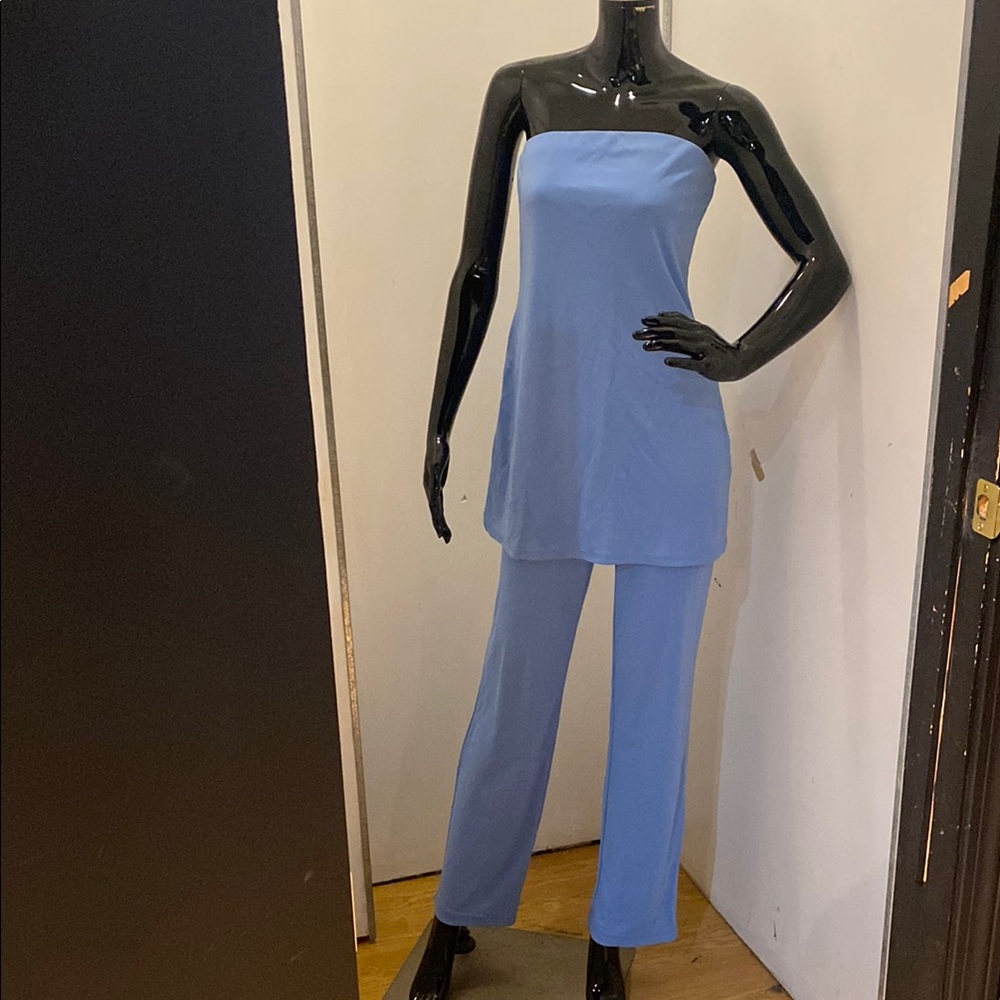 Moda Blue Jumpsuit with Strapless Design